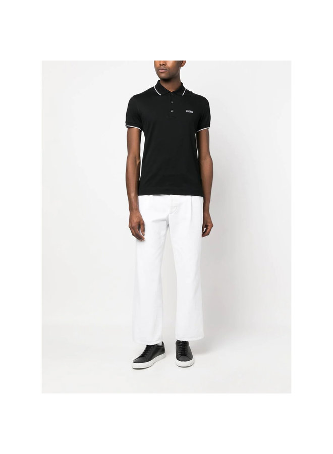 Logo Embroidered Polo T-Shirt in Black