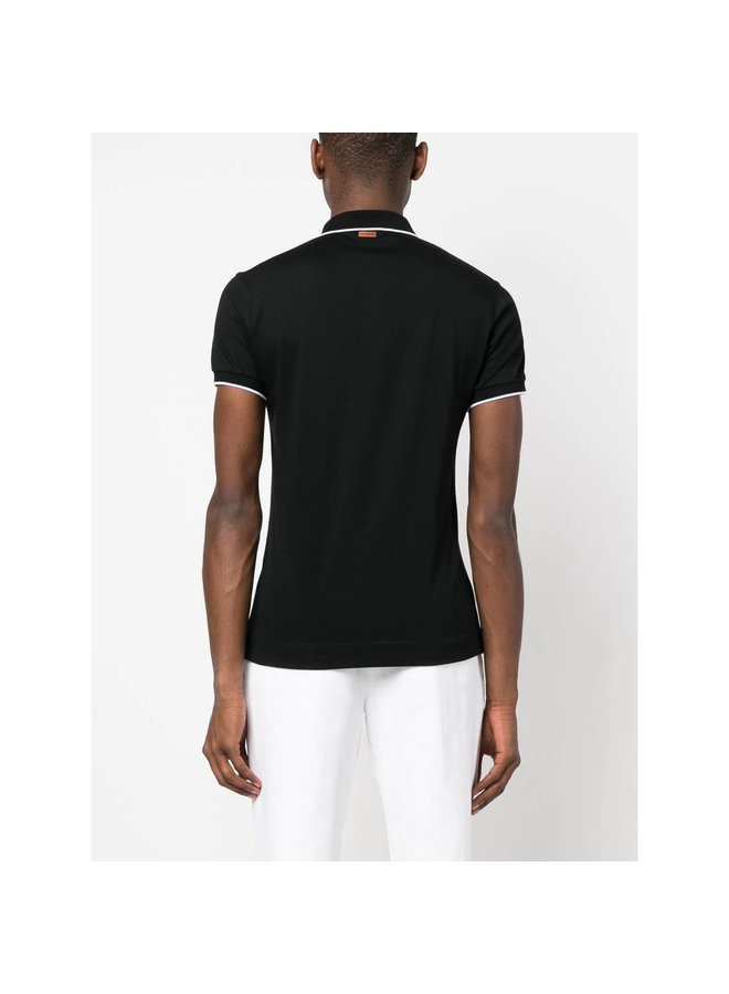 Logo Embroidered Polo T-Shirt in Black
