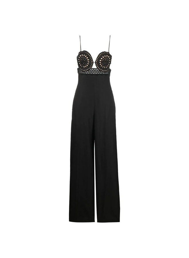 Broderie Anglais Flared-Leg Jumpsuit in Black