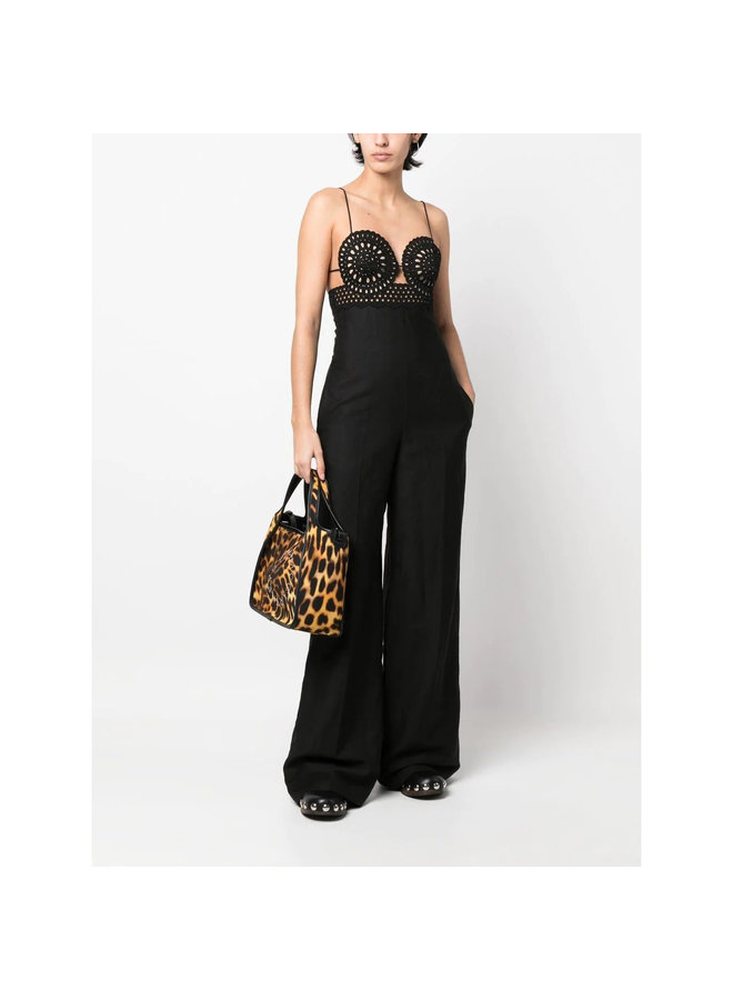 Broderie Anglais Flared-Leg Jumpsuit in Black