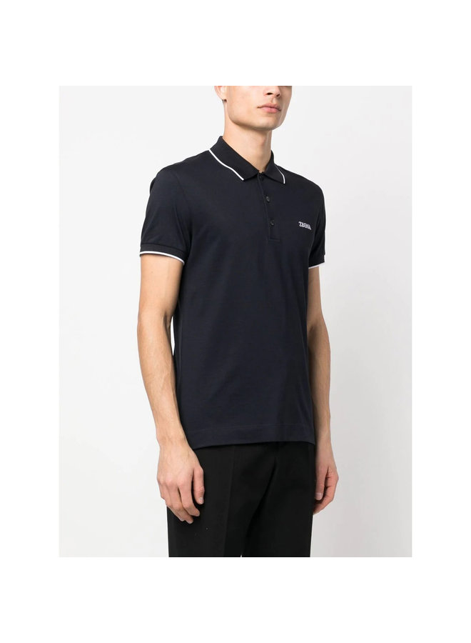 Logo Embroidered Polo T-Shirt in Navy Blue