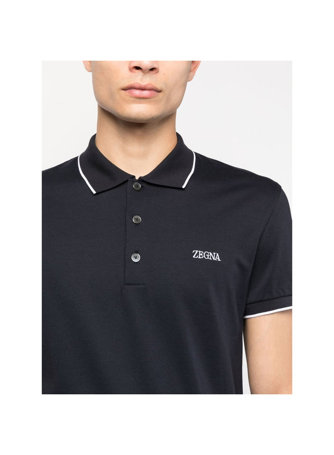 Logo Embroidered Polo T-Shirt in Navy Blue