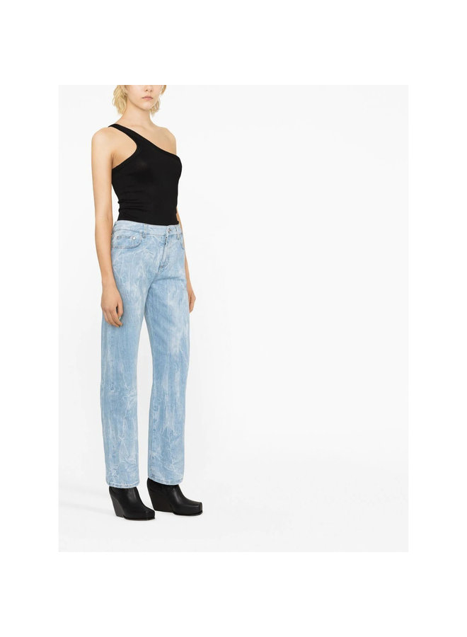 Crinkle-Effect Straight-Leg Jeans in Light Blue