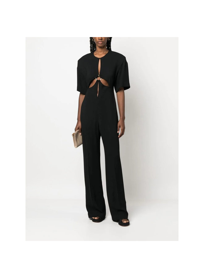 Cut-Out Short-Sleeve Jumpsuit in Black