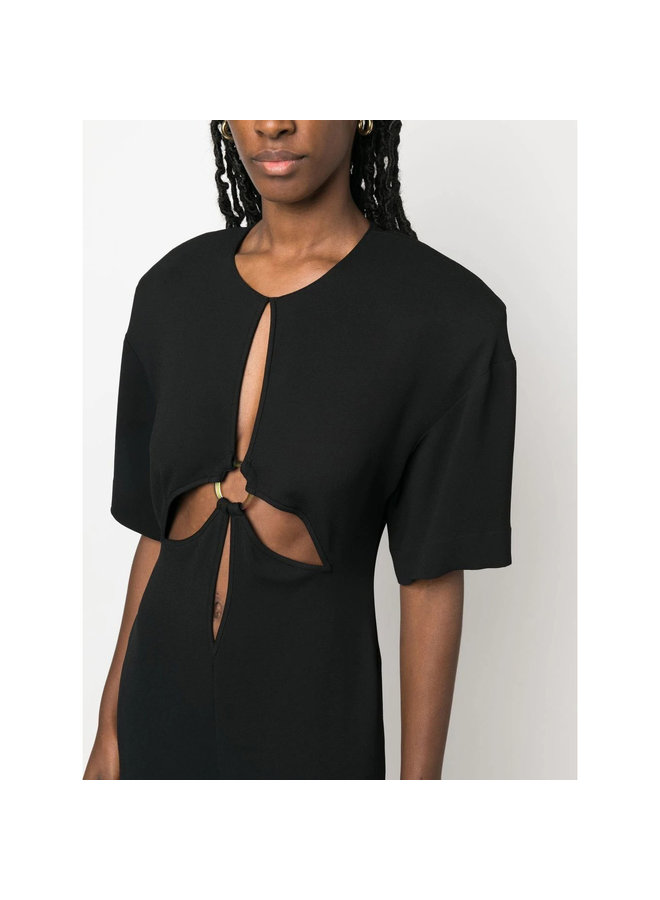 Cut-Out Short-Sleeve Jumpsuit in Black