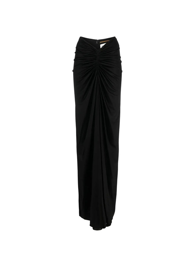 Gathered-Detailing Long Skirt in Black