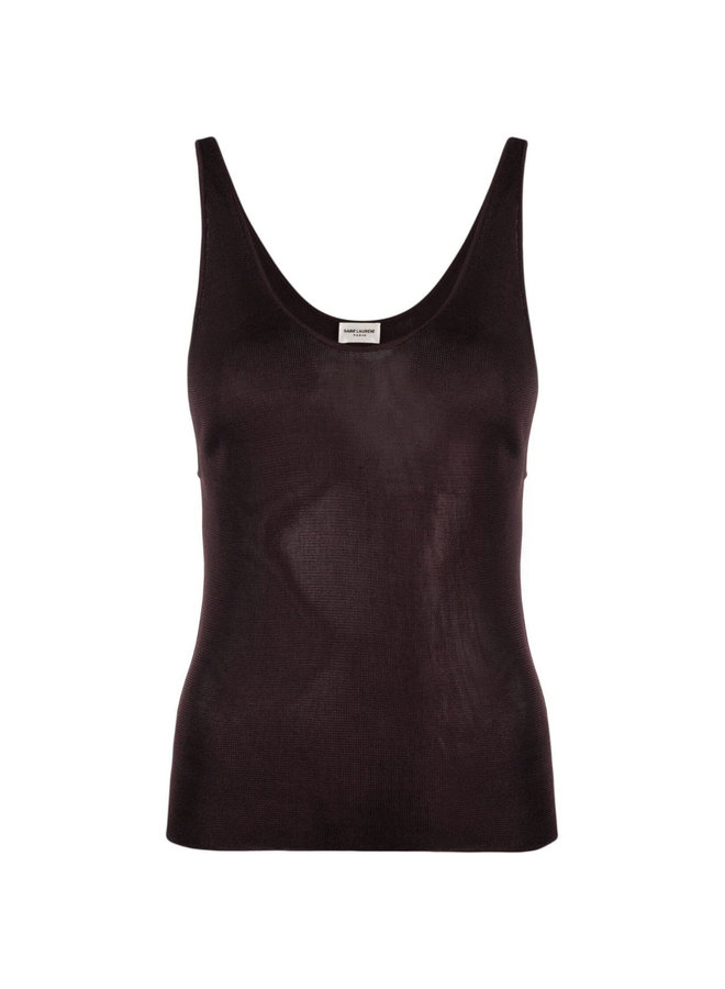 Scoop-Neck Knitted Tank Top in Dark Brown