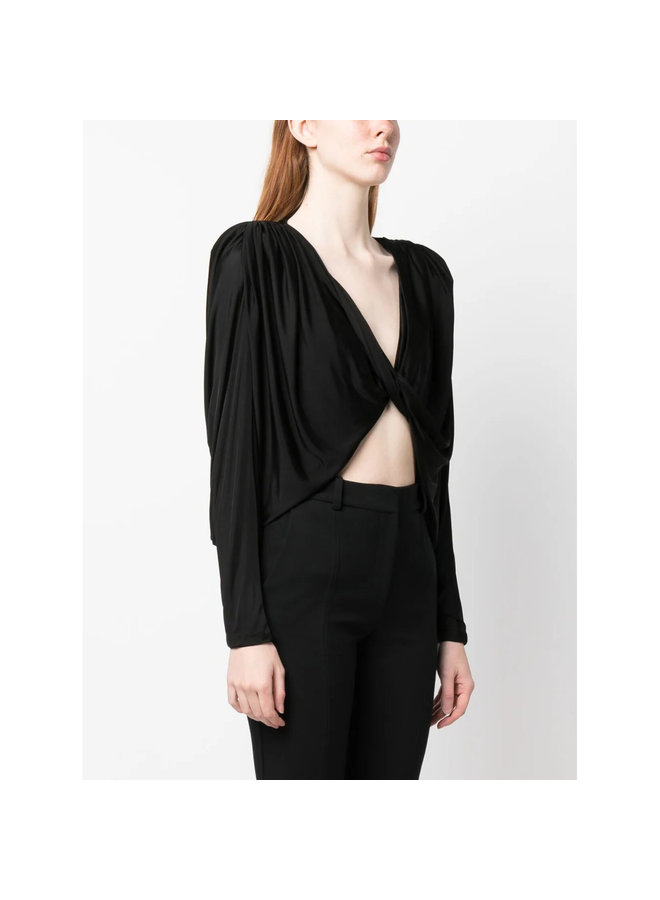 Open-Front Ruched Top in Black