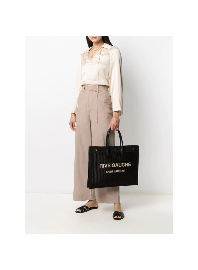 Rive Gauche Tote Bag in Black/Natural Beige