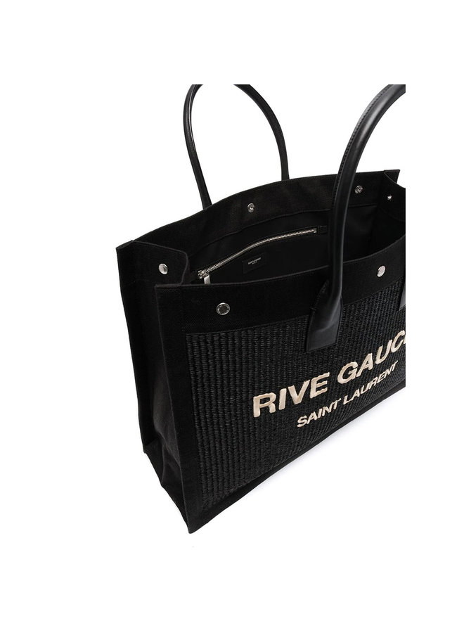 Rive Gauche Tote Bag in Black/Natural Beige