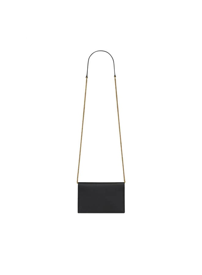 Envelope Chain Wallet Crossbody Bag in Black