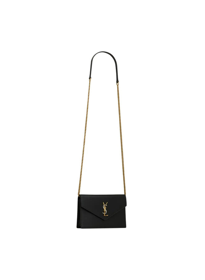 Envelope Chain Wallet Crossbody Bag in Black