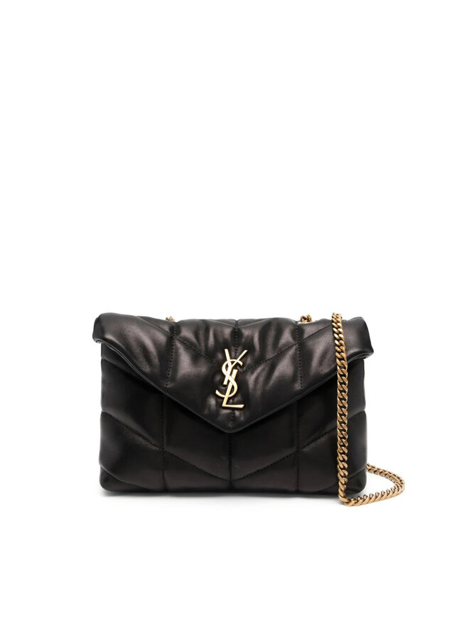 Loulou Puffer Small Shoulder Bag in Black/Gold