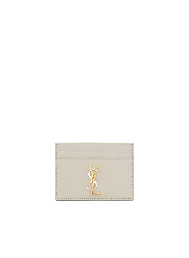 Logo-Plaque Card Holder in Crema Soft/Gold with Silver