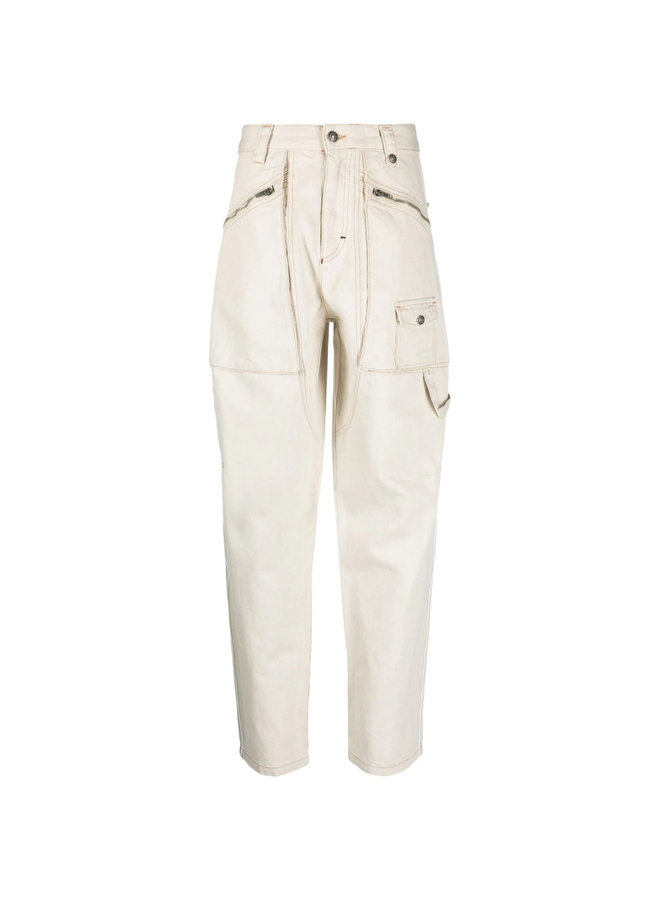 High Waisted Zip Pocket Tapered Pants in Ecru