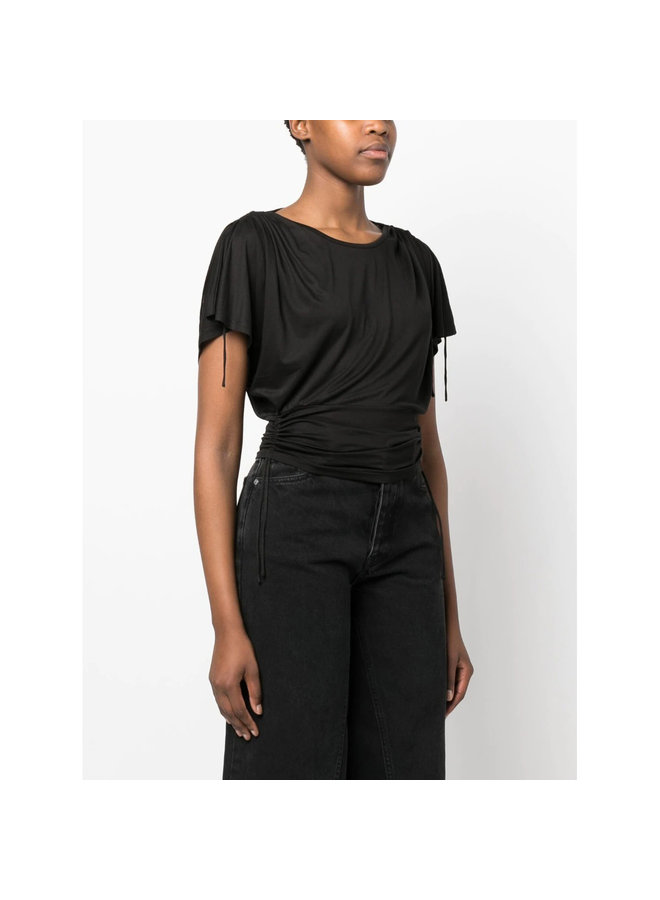 Short Sleeve Ruched T-Shirt in Black