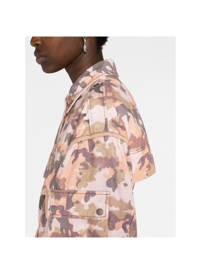 Oversized Camouflage Print Jacket in Camel Brown