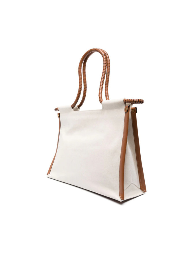 Toledo Embroidered Logo Tote Bag in Ecru/Cognac