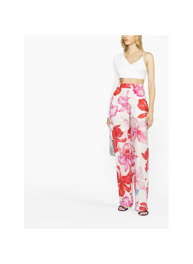 High Waisted Tapered-Leg Printed Pants in Pink