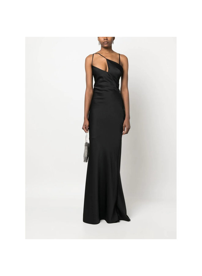 Long Gown with Asymmetric Neckline in Black