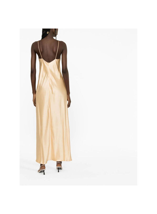 Long Maxi Dress with Ring-Detail in Custard