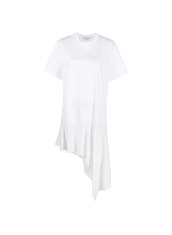 Short-Sleeve Asymmetric T-Shirt Dress in Pure White