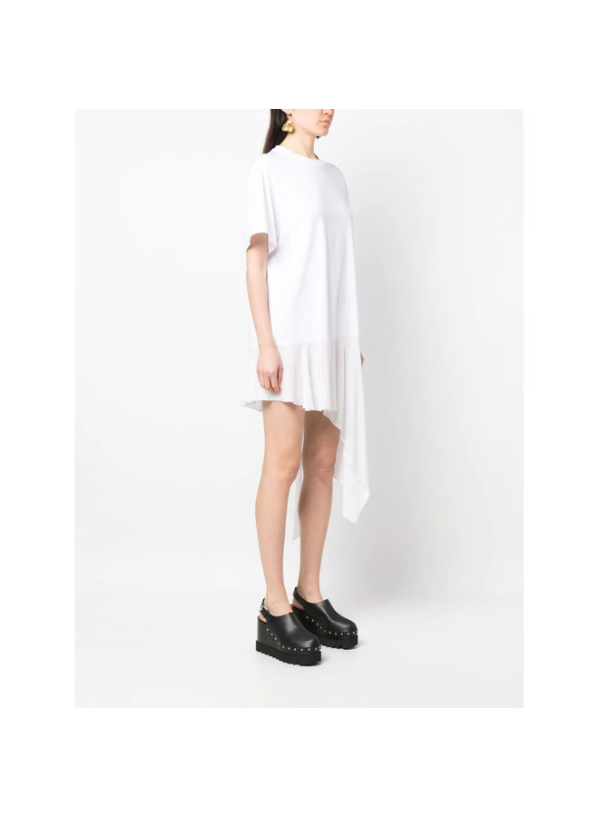 Short-Sleeve Asymmetric T-Shirt Dress in Pure White