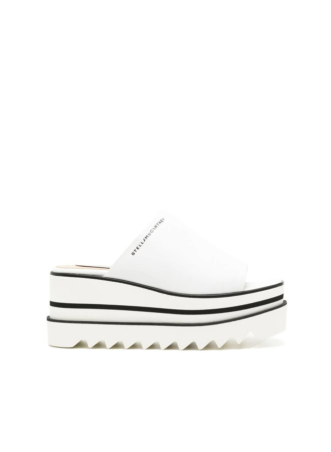 Mid Heel Platform Mules in White