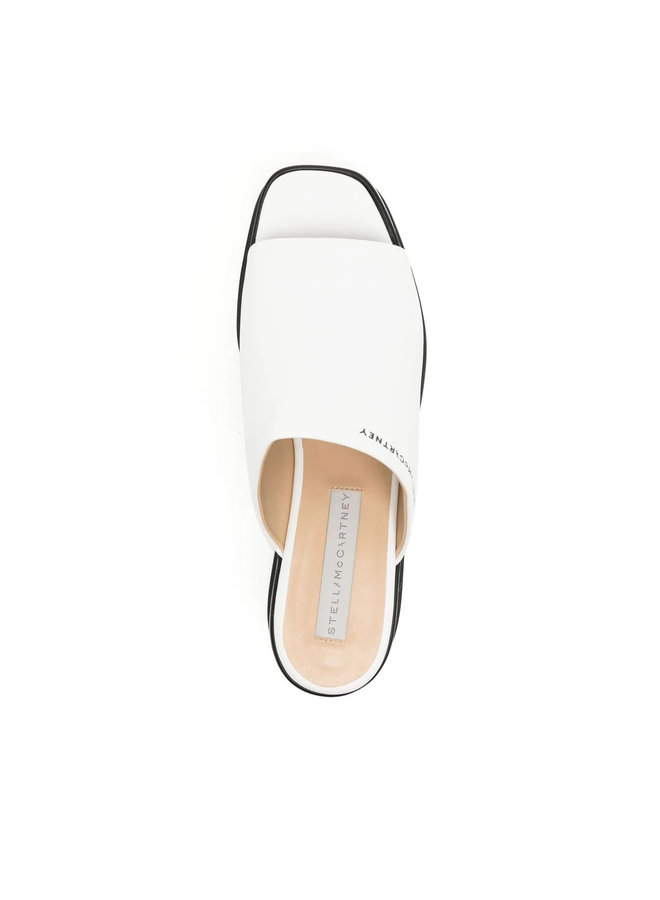 Mid Heel Platform Mules in White