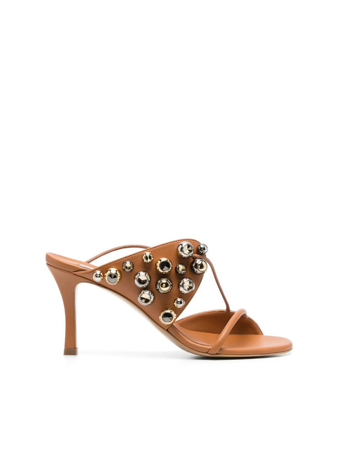 High Heel Mules with Bead Embellishments in Camel