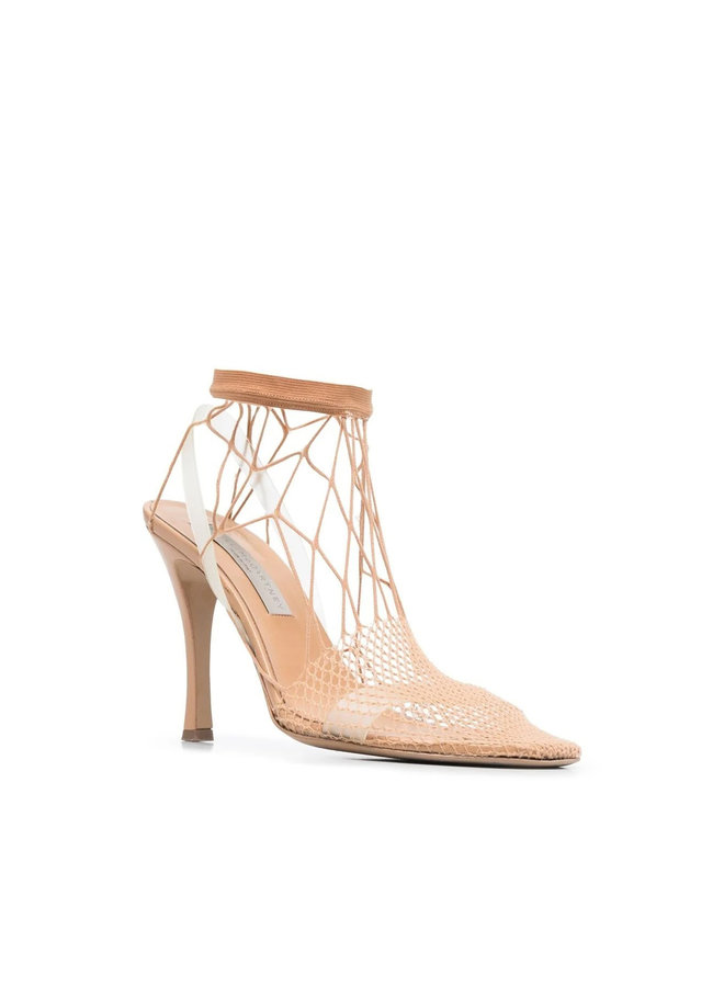 High Heel Fish Net Sandals in Camel