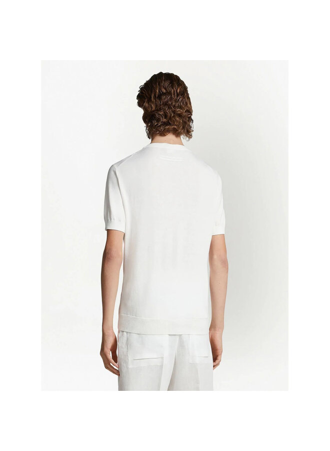 Short Sleeve Fine Knit T-Shirt in White