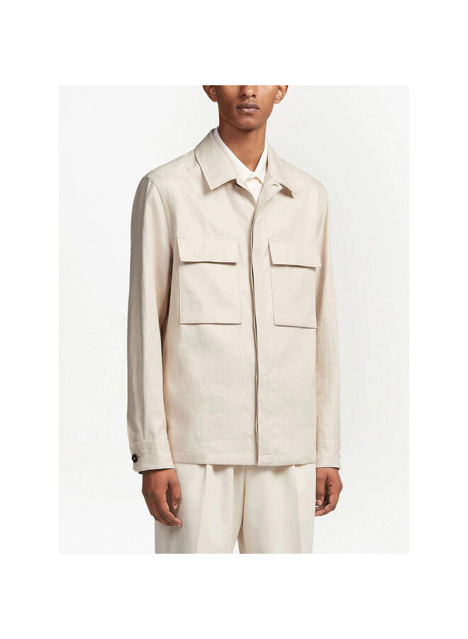 Chest Flap-Pocket Detail Overshirt in Off-White
