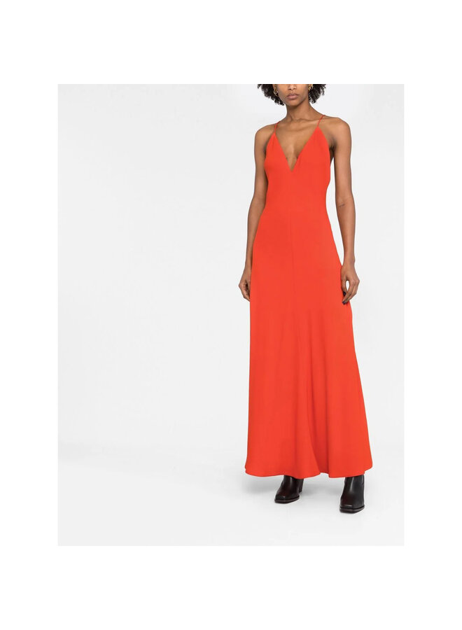 V-Neck Long Dress in Scarlet Red