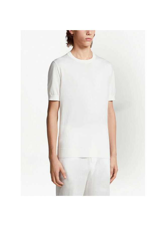 Short Sleeve Fine Knit T-Shirt in White