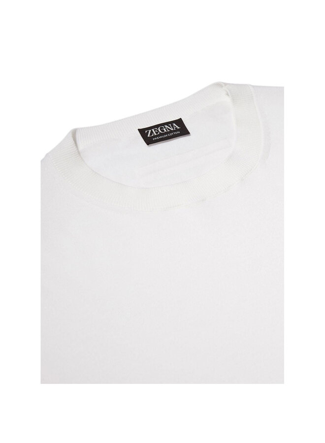 Short Sleeve Fine Knit T-Shirt in White