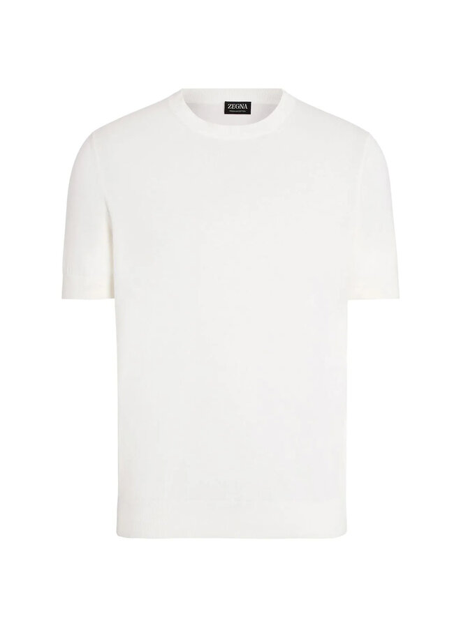 Short Sleeve Fine Knit T-Shirt in White