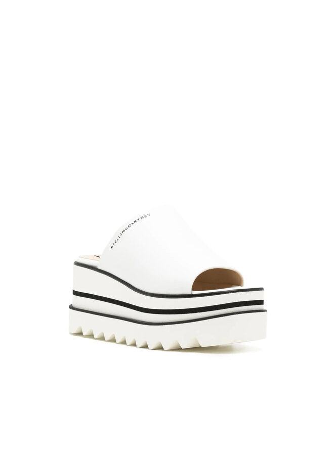 Mid Heel Platform Mules in White