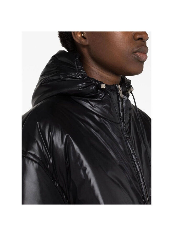 Cassandre Logo Embossed Hooded Raincoat in Black