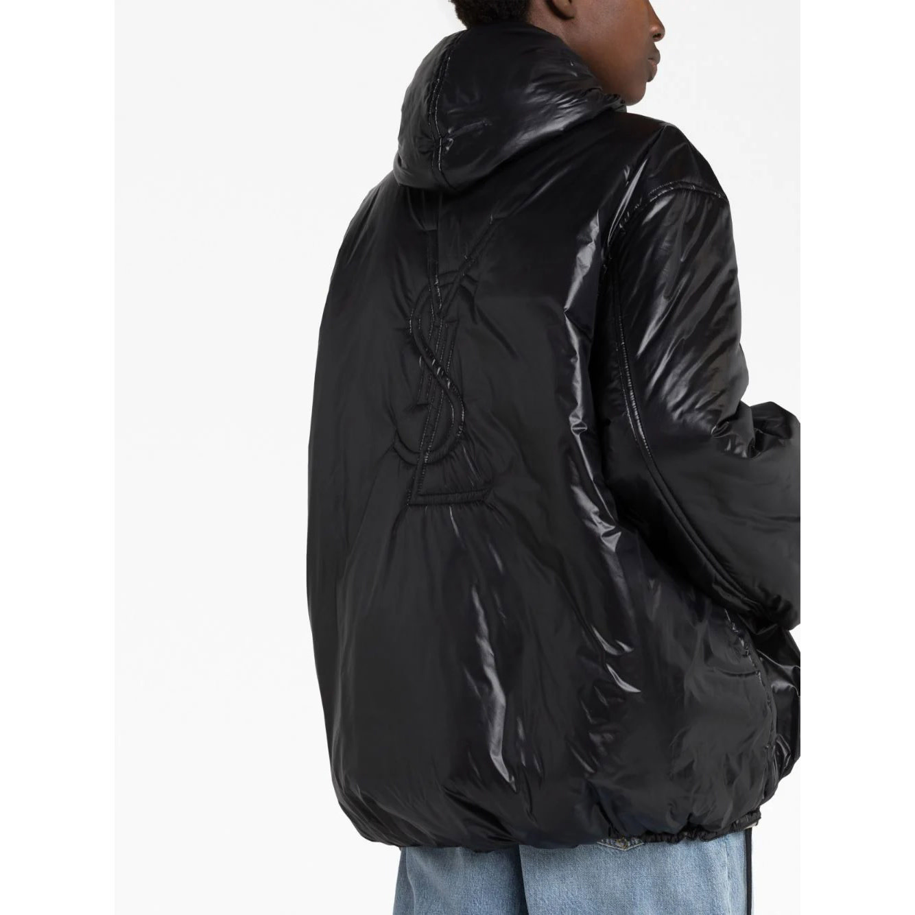 Cassandre Logo Embossed Hooded Raincoat in Black - Amicci