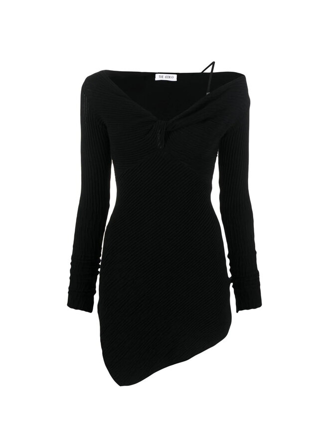 Mini Asymmetric Long Sleeve Dress in Black