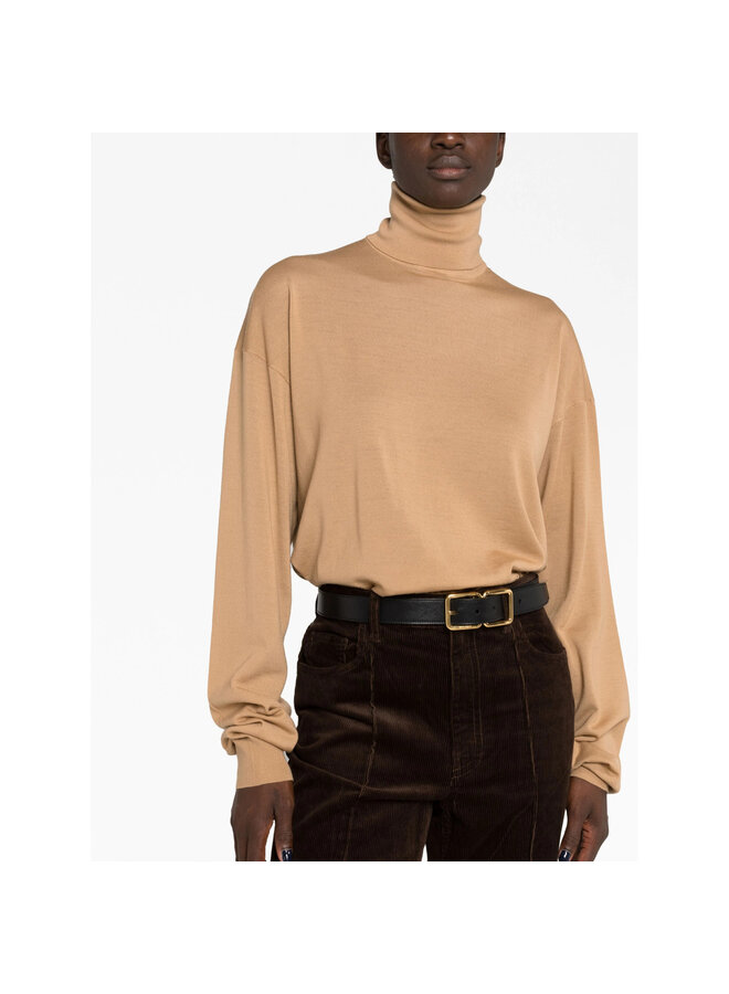 Roll Neck Long Sleeve Jumper in Camel