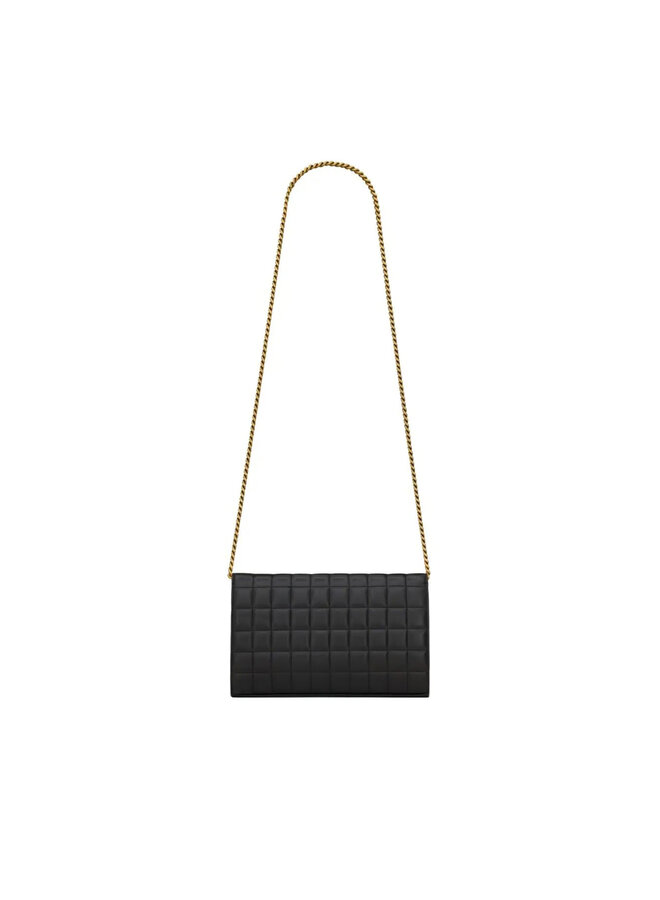 Logo Plaque Quilted Chain Wallet Bag in Black/Gold