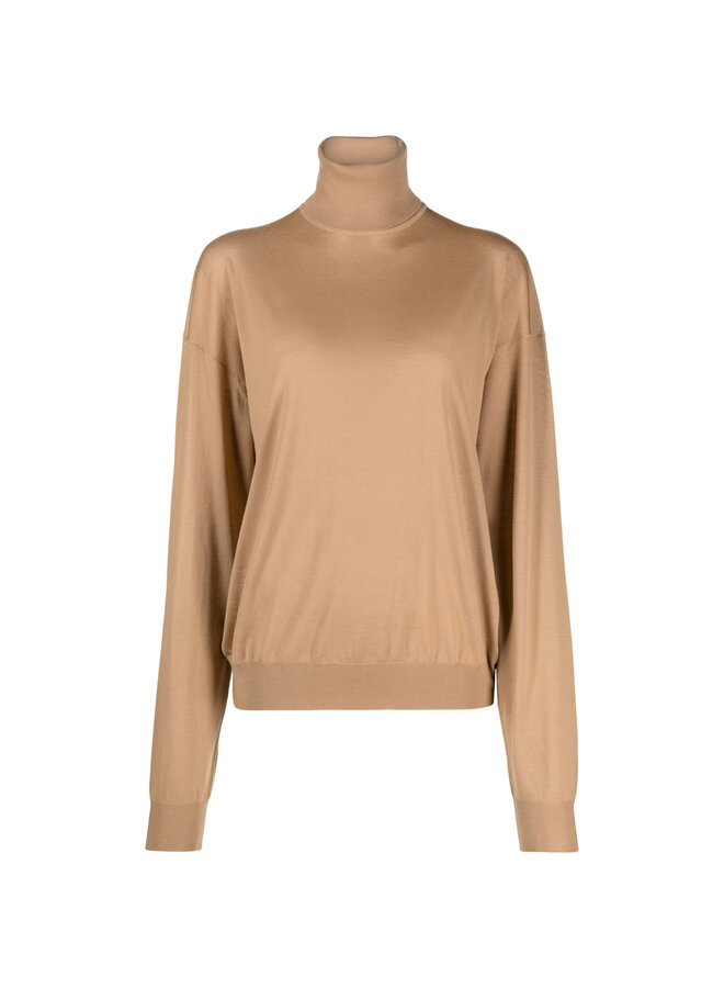 Roll Neck Long Sleeve Jumper in Camel