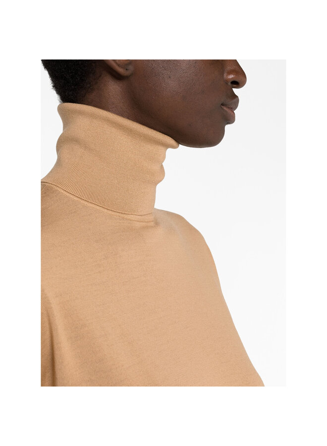 Roll Neck Long Sleeve Jumper in Camel