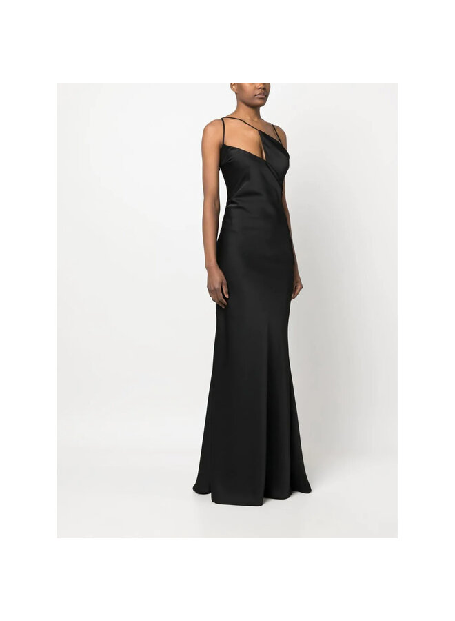 Long Gown with Asymmetric Neckline in Black