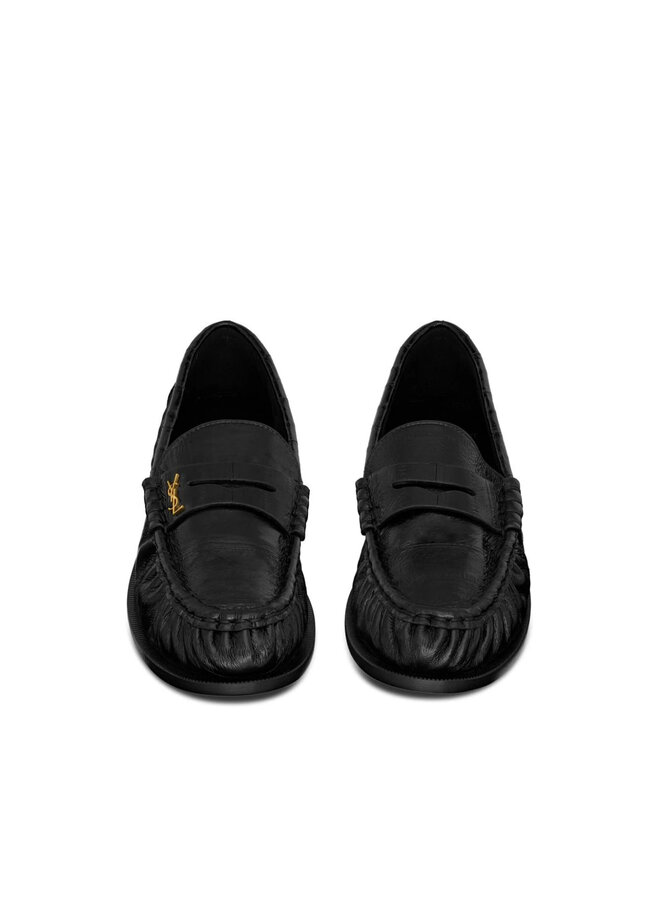 Logo Plaque Flat Loafers in Black