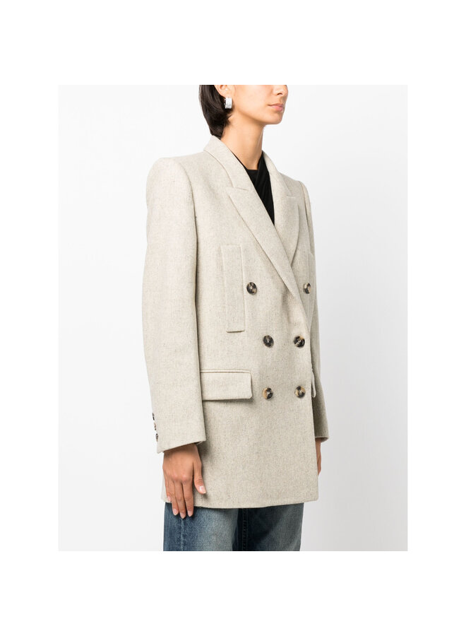 Double Breasted Long  Blazer Jacket in Beige