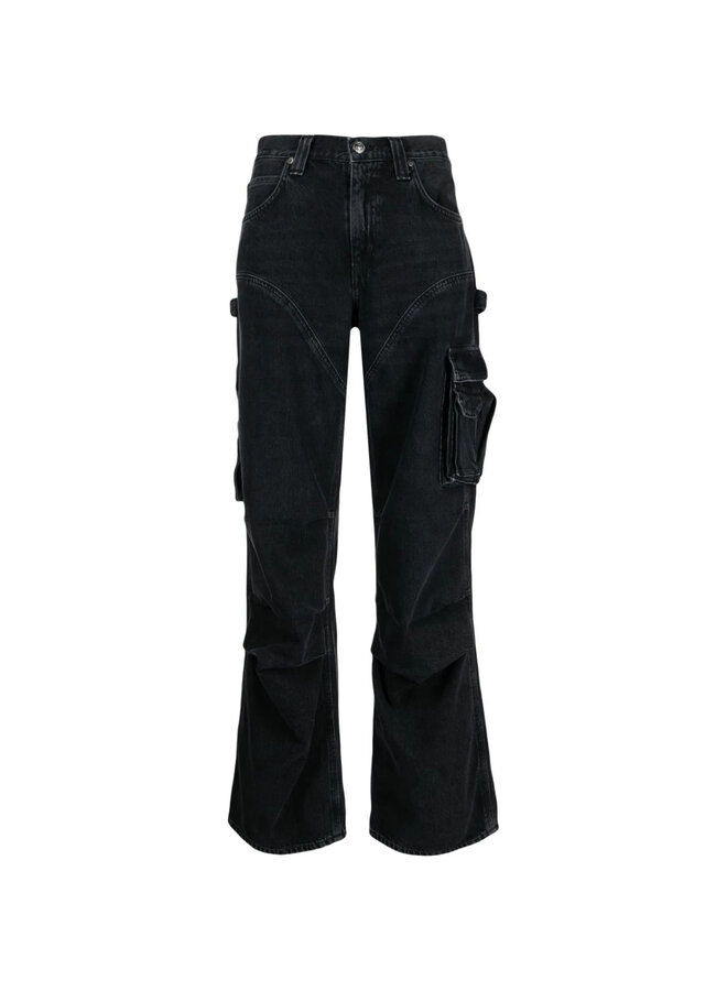 Straight Leg Cargo Pants in Washed Black