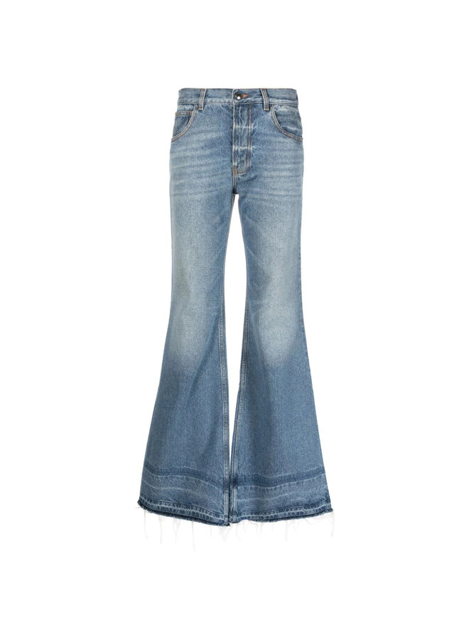 Mid Rise Flared Jeans in Indigo Blue